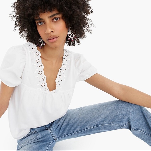 J. Crew Tops - NEW • J. Crew • Eyelet Blouse with Puff Sleeves S